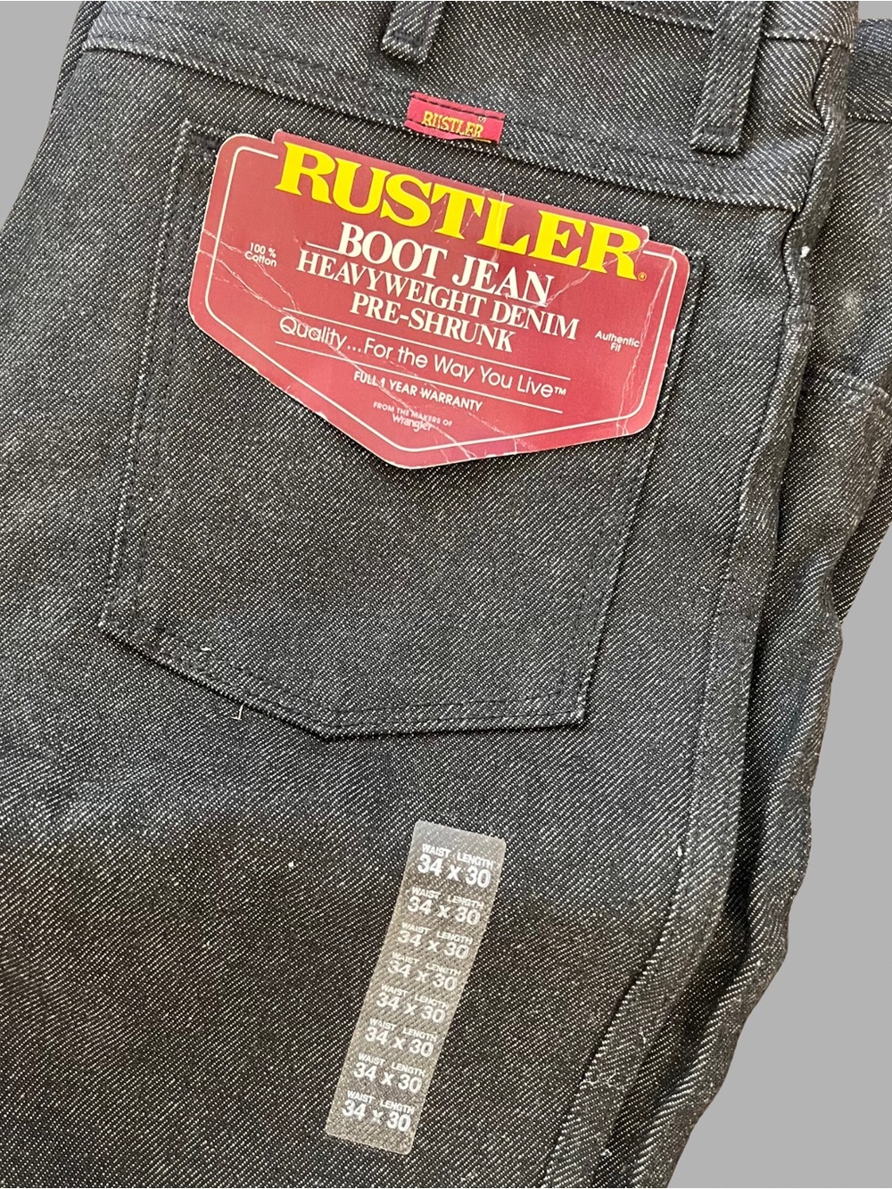 Vintage Rustler Men’s Black/Grey Bootcut Jeans 34x30 USA